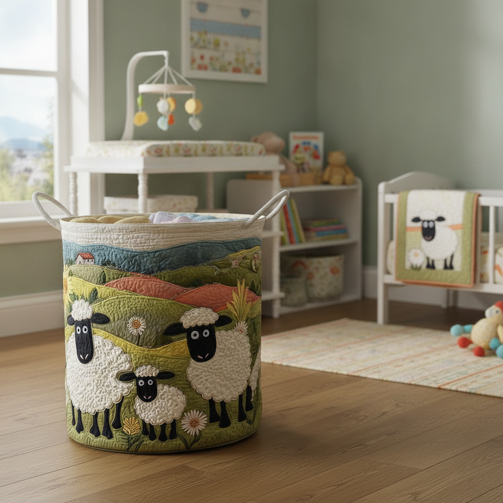 Cesto portabiancheria trapuntato – Cozy Sheep