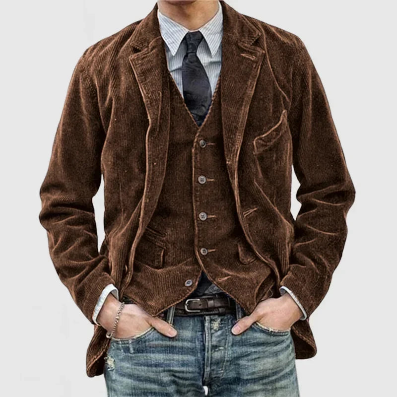 Blazer Vintage in Corduroy con Gilet per Uomini