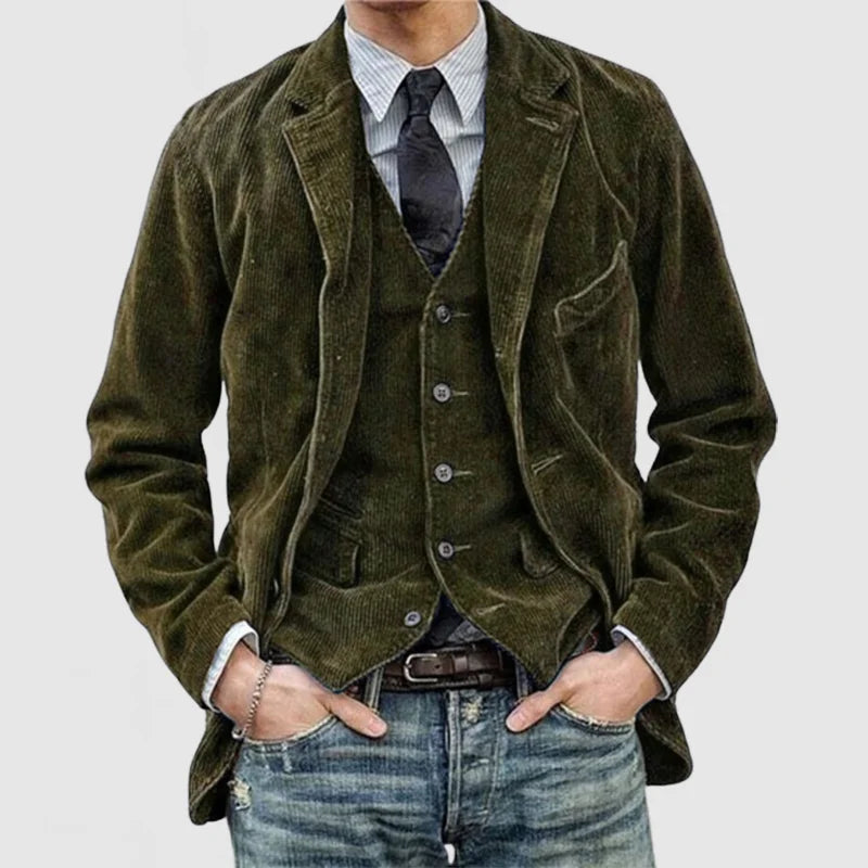 Blazer Vintage in Corduroy con Gilet per Uomini