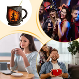 Handmade Embossed Halloween Mug – Witch and Cat Design