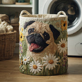 Cesto portabiancheria trapuntato – Pug in Daisies
