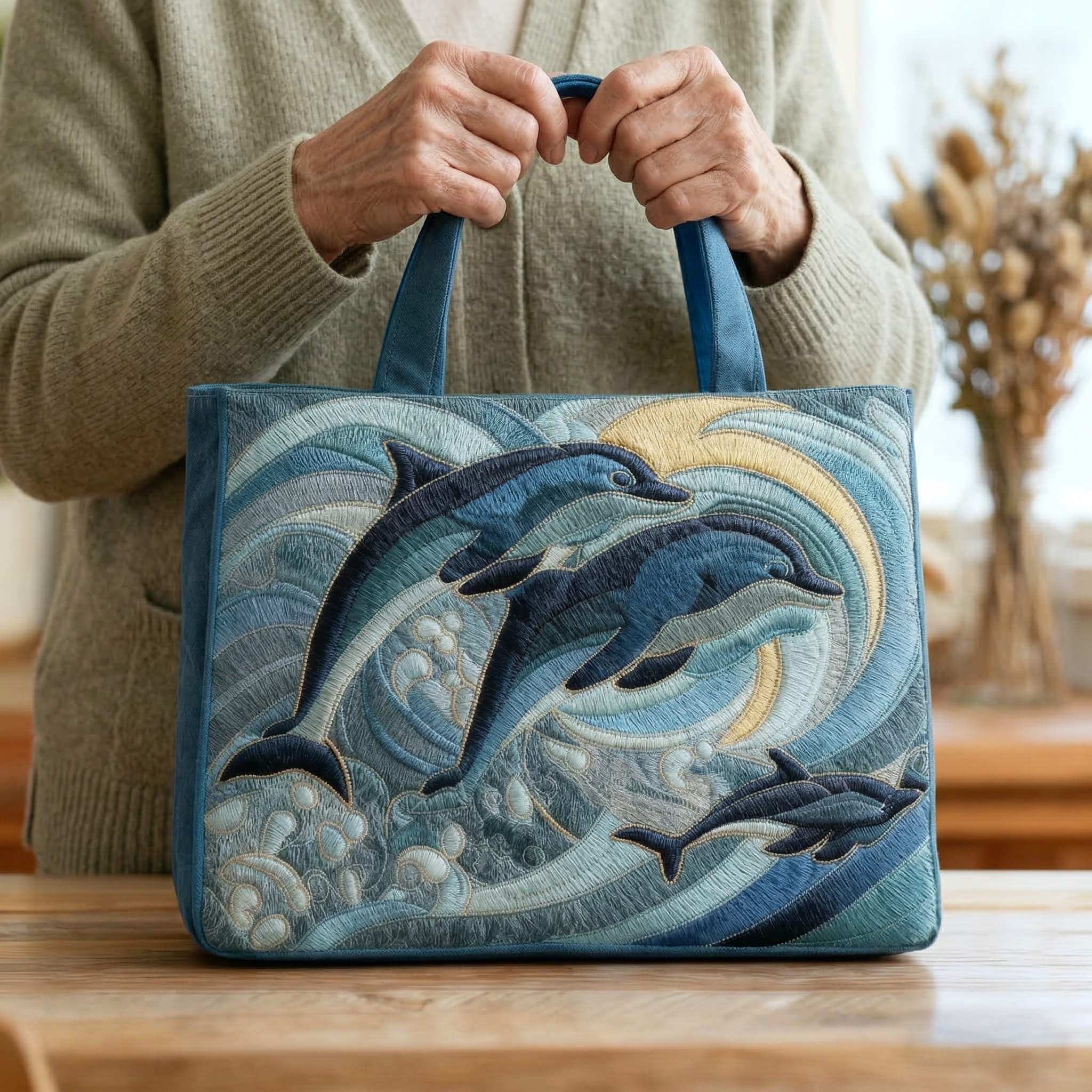 Borsa tote trapuntata Dolphin Tote Bag Inspired by the Ocean
